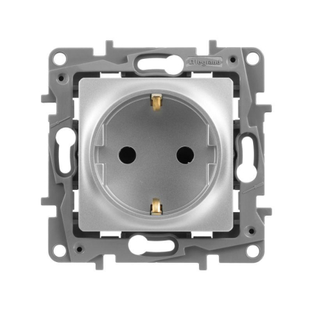 Розетка 1-м СП Etika 16А IP31 250В 2P+E с заземл. защ. шторки немецк. стандарт винтов. клеммы механизм алюм. IEK 672422