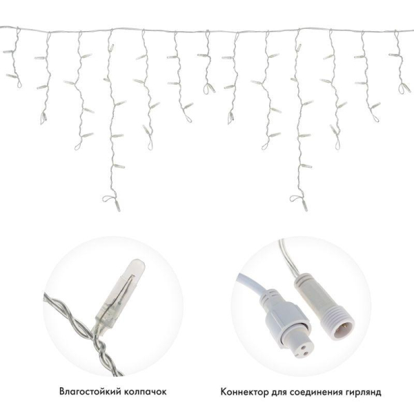 Гирлянда светодиодная "Айсикл" (бахрома) 4.8х0.6м 176LED RGB 19Вт 230В IP65 провод прозр. Neon-Night 245-209