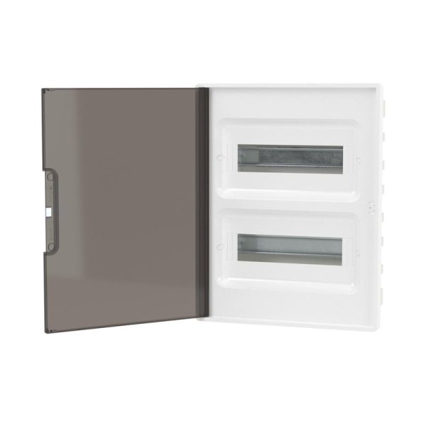 Щиток встраиваемый Фрейм (FRAME) 24мод с тонированной дверцей с 4 шинами PEN (2шт на 8 отверст. и 2шт на 6 отверст.) бел. DKC F24B1WD