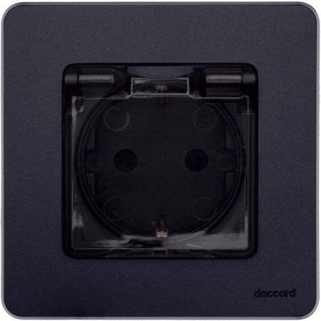 Розетка 1-м СП Inspiria 16А IP44 250В 2P+E защ. шторки с крышкой немецк. стандарт механизм антрацит IEK 673743