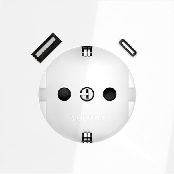 Розетка 1-м СП S70 16А с USB тип A+С механизм с заземл. защ. шторки бел. глянцевый Voltum VLS040501