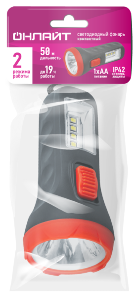 Фонарь светодиодный ручной 90 854 OPT-CP04-1AA полипроп. 1LEDх0.5Вт 4LEDх1Вт 2реж 20лм ОНЛАЙТ 90854