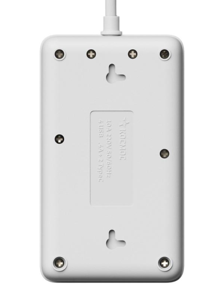 Удлинитель с сетевым фильтром 3х3м 10А 4USB + 2USBC 2500Вт ПВС 3х1 прямоуг. бел. КОСМОС FKsm3m-3gPF(W)USB