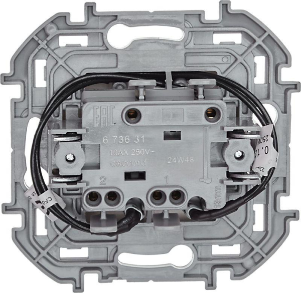 Выключатель 2-кл. Inspiria 10А IP20 250В 10AX с подсветкой/индикацией механизм сл. кость IEK 673631