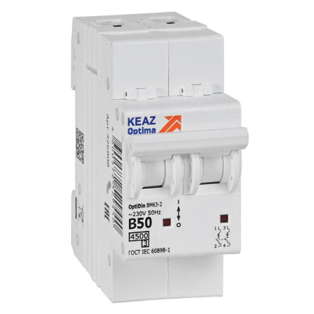 Выключатель автоматический модульный 2п B 50А 4.5кА OptiDin BM63-2B50-4.5-УХЛ3 КЭАЗ 329515
