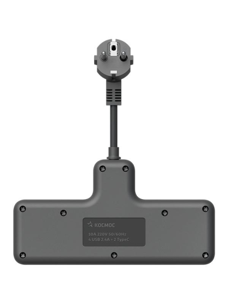Удлинитель с сетевым фильтром 3х0.3м 10А 2USB + 1USBC 2500Вт ПВС 3х1 компакт черн. КОСМОС FRKsm0.3m-3g(B)USB