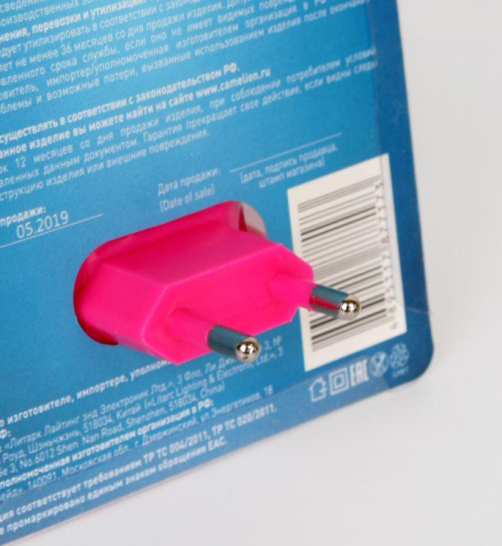 Светильник светодиодный NL-170 "Фонарик" 220В ночник с выкл. розов. Camelion 12526