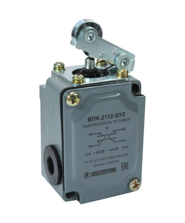 Выключатель путевой конечный ВПК-2112-БУ2 IP65 рычаг с роликом Электротехник ET001001