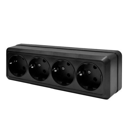 Розетка 4-м ОП Олимп 16А IP20 с заземл. черн. Universal 2221