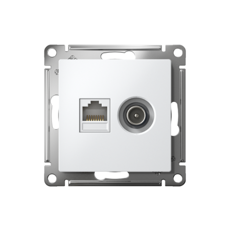 Розетка компьютерная + телевизионная 2-м СП AtlasDesign RJ45 кат.5E + TV механизм бел. SE ATN000189