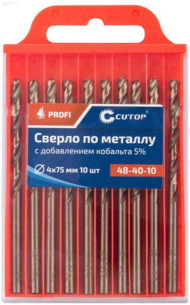 Набор сверл по металлу Profi с кобальтом 5ти-проц. 4х75мм (уп.10шт) Cutop 48-40-10