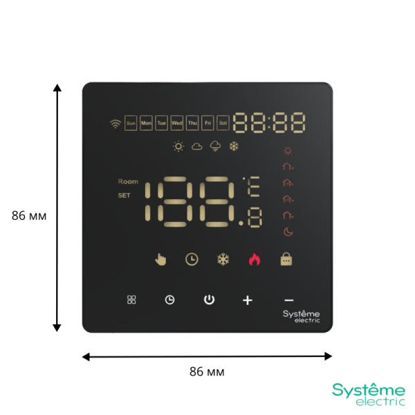 Термостат программируемый ArtGallery 16А с Wi-Fi для электрич. теплого пола моноблочный черн. SE GAL001038