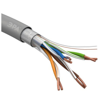 Кабель витая пара F/UTP кат.5E 4х2х24AWG solid CU PVC сер. (м) F-4-PVC Эра Б0044688