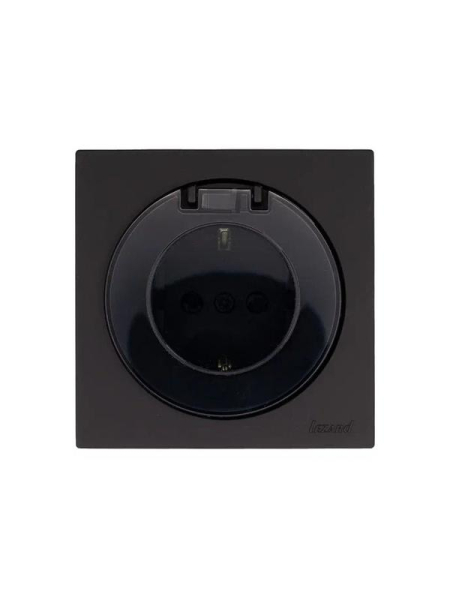 Розетка 1-м СП OSEN с заземл. с крышкой ПБТ механизм черн. бархат LEZARD 743-4288-123B