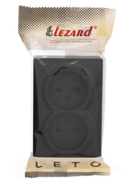Розетка 2-м ОП LETO без заземл. закрытый корпус ПБТ черн. бархат LEZARD 752-4200-128B