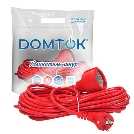 Удлинитель-шнур 1х10м с заземл. 10А IP20 2.2кВт ПВС 3х1 DOMTOK 2492