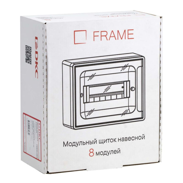 Щиток настенный Фрейм (FRAME) ЩРн-п-8 8 мод. с тонированной дверцей с 2 шинами PEN на 6 и 8 отверст. бел. DKC F08W1WD