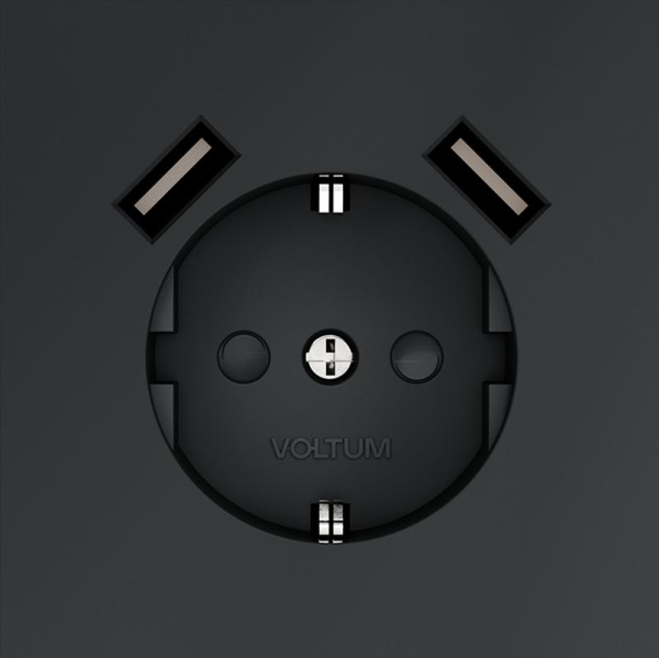 Розетка 1-м СП S70 16А с USB A+A с заземл. защ. шторки механизм графит Voltum VLS040407