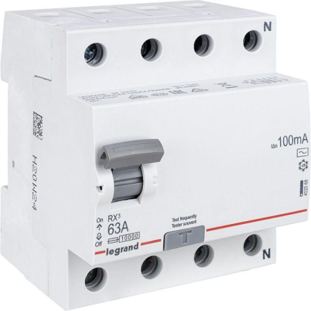 Выключатель дифференциального тока (УЗО) 4п 63А 100мА тип AC RX3 ИЭК Leg 402068