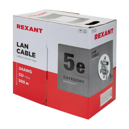 Кабель витая пара F/UTP кат.5e 4х2х24AWG solid PVC INDOOR сер. (м) Rexant 01-0143