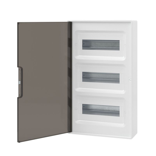 Щиток настенный 36мод. IP41 с тонированной дверцей с шинами PEN 2шт 8 отверст.+2шт 10 отверст. бел. DKC F36W1WD