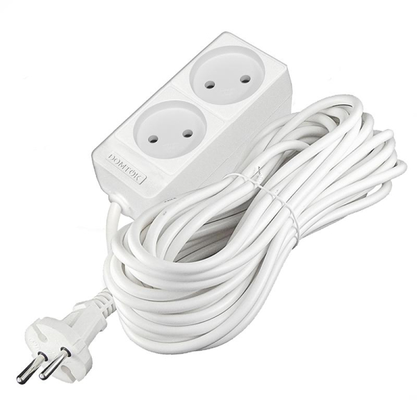 Удлинитель 2х10м без заземл. 10А IP20 2.2кВт ПВС 2х1 бел. DOMTOK 2345