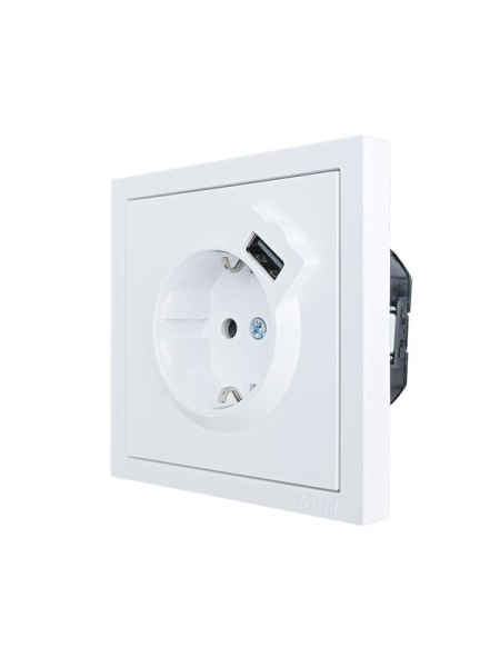 Розетка 1-м ZIMA IP20 + USB с заземл. механизм бел. LEZARD 704-0288-181