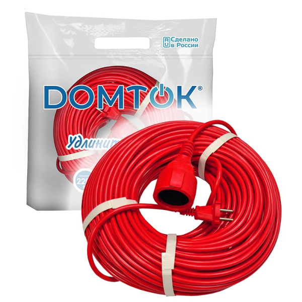 Удлинитель-шнур 1х50м без заземл. 10А IP20 2.2кВт ПВС 2х1 DOMTOK 2505