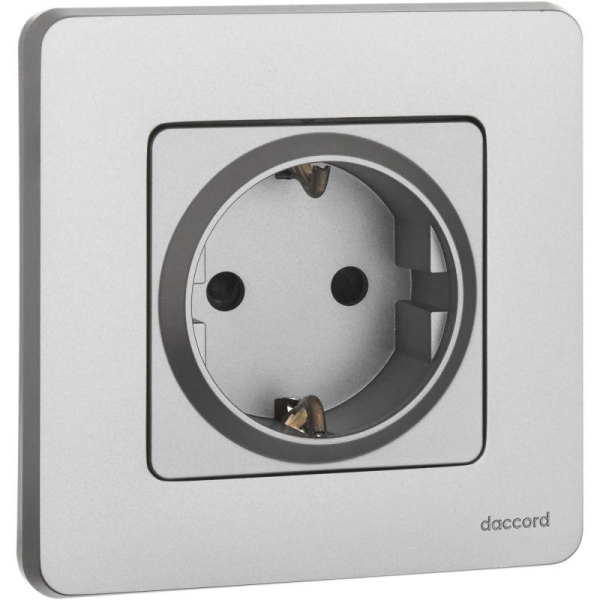 Розетка 1-м СП Inspiria 16А IP20 250В 2P+E защ. шторки немецк. стандарт механизм алюм. IEK 673732