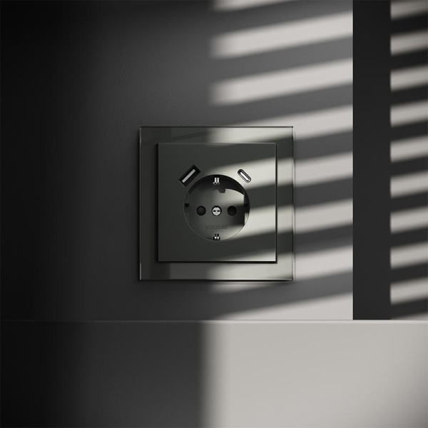 Розетка 1-м СП S70 16А с USB A+С с заземл. защ. шторки механизм титан Voltum VLS040506