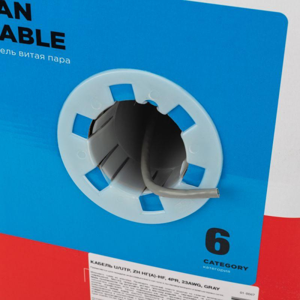 Кабель витая пара U/UTP кат.6 4х2х23AWG CU LSZH нг(А)-HF INDOOR SOLID сер. (305м) Rexant 01-0067