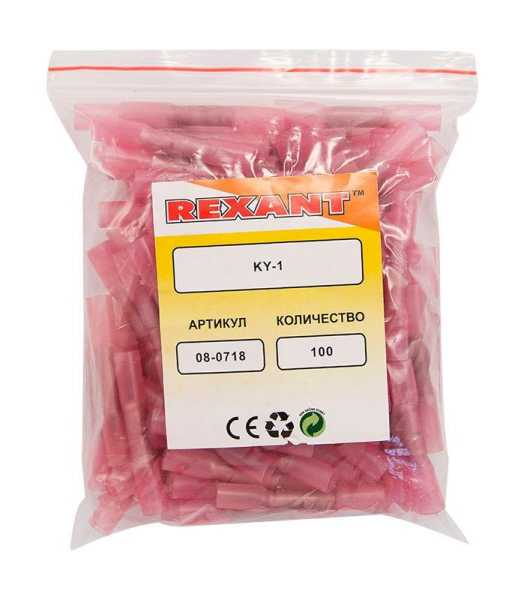 Гильза соединительная изолированная термоус. СГИ-т L-37мм 0.5-1кв.мм KY-1 красн. (уп.100шт) Rexant 08-0718