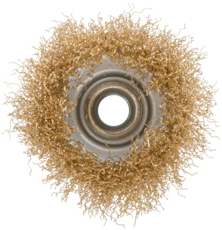 Корщетка чашечная гайка М14 стальная латунированная волнистая проволока 75мм КУРС 39037