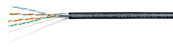 Кабель витая пара F/UTP кат.5E 4х2х24AWG solid LSZH-UV OUTDOOR FTP-4P-Cat.5e-SOLID-OUT-LSZH-UV черн. (уп.305м) Cabeus 7176c